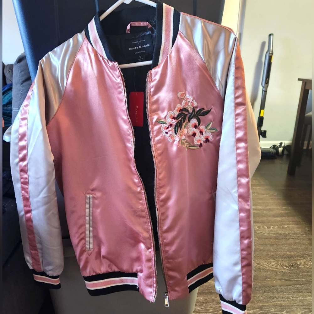 Haute Monde Satin Pink Bomber Jacket.